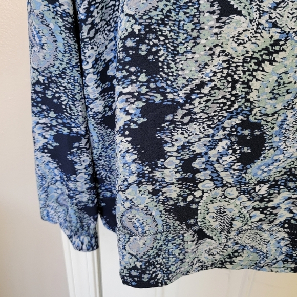 Joie Blue Parisian Paisley Long Sleeve Blouse Front Tie Tassles Size Large - Picture 6 of 12
